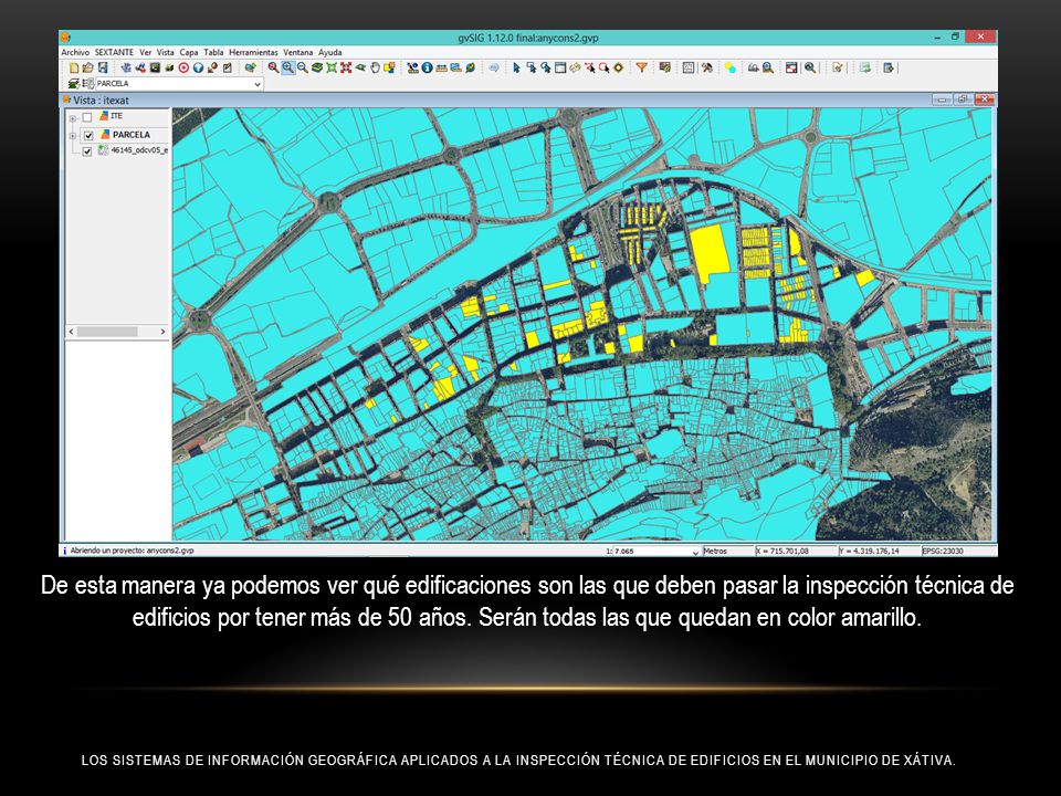 De esta manera ya podemos ver qué edificaciones son las que deben pasar la inspección técnica de edificios por tener más de 50 años. Serán todas las que quedan en color amarillo.