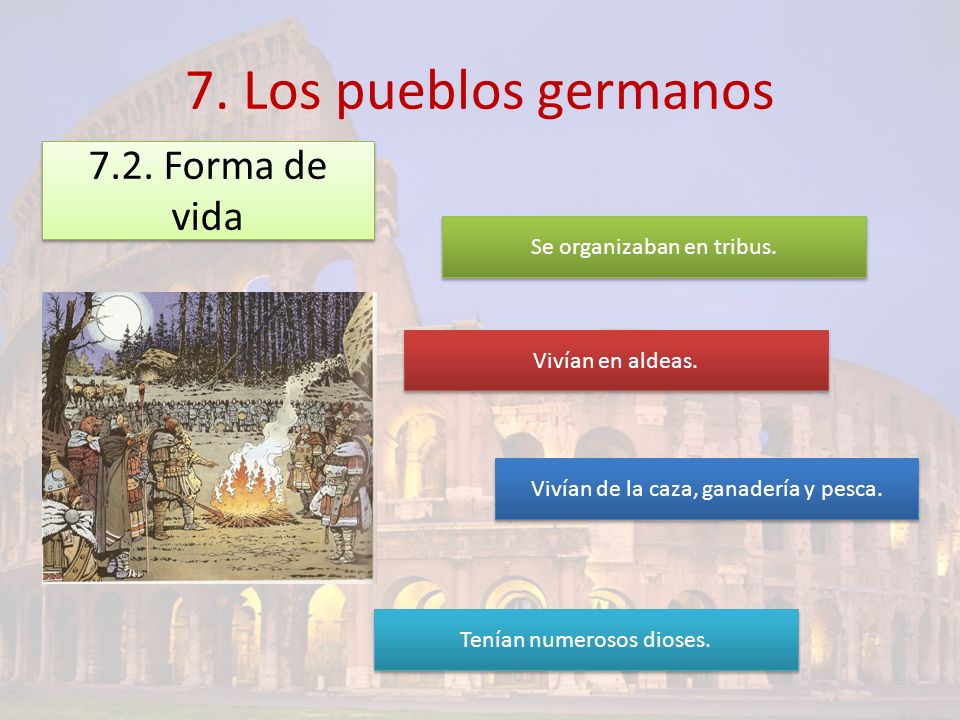7. Los pueblos germanos 7.2. Forma de vida Se organizaban en tribus.