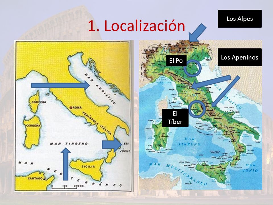 1. Localización Los Alpes Los Apeninos El Po El Tíber