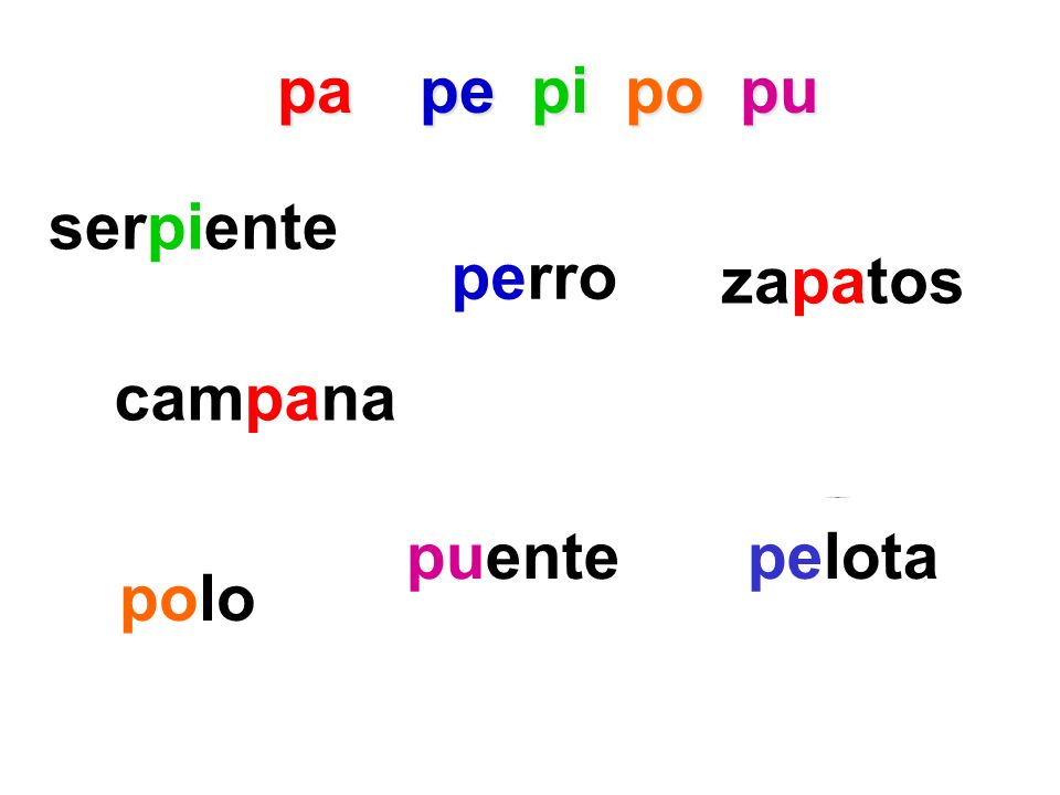 pa pe pi po pu serpiente perro zapatos campana puente pelota polo