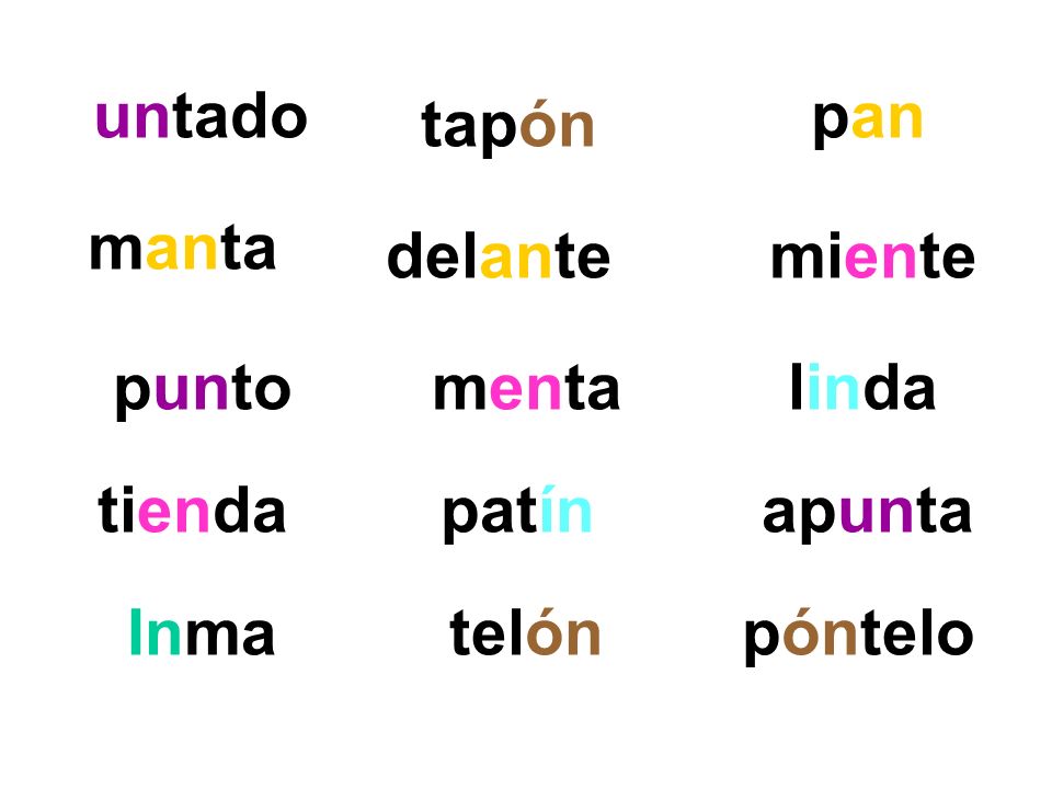 untado pan tapón manta delante miente punto menta linda tienda patín apunta Inma telón póntelo