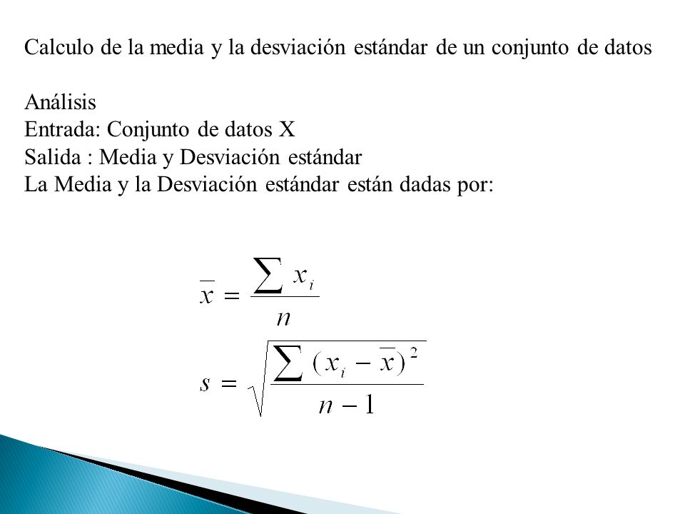 Calculo de la media y la desviación estándar de un conjunto de datos