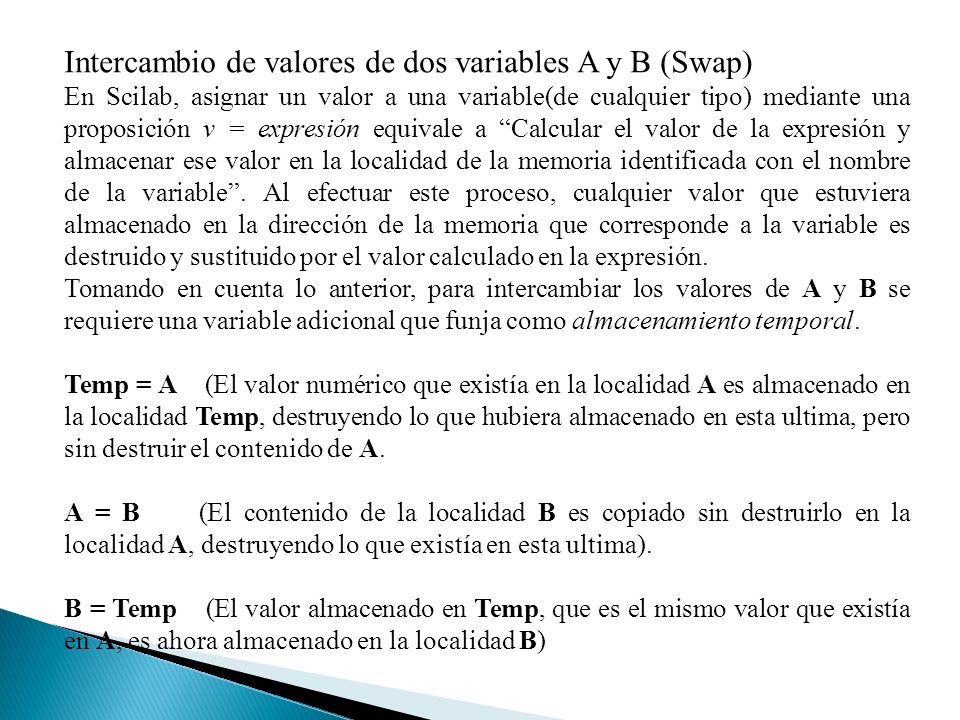 Intercambio de valores de dos variables A y B (Swap)