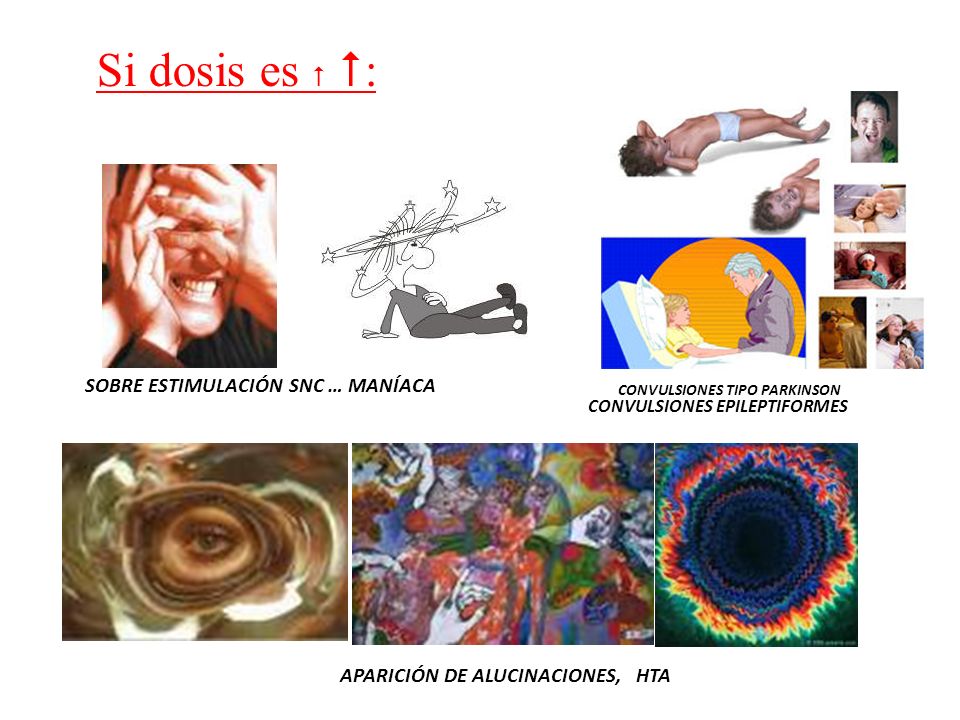 Si dosis es  : SOBRE ESTIMULACIÓN SNC … MANÍACA