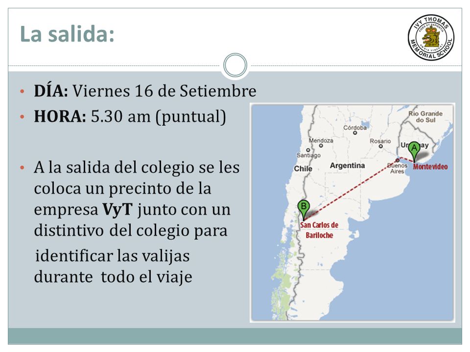 La salida: DÍA: Viernes 16 de Setiembre HORA: 5.30 am (puntual)