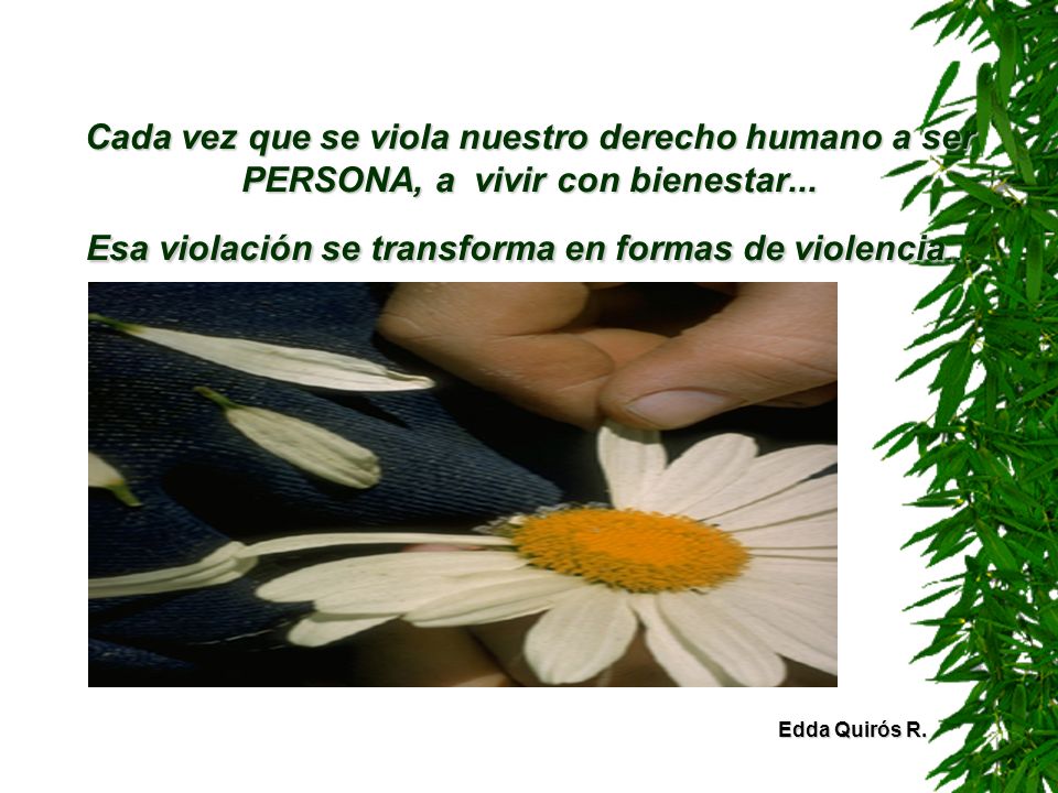 Cada vez que se viola nuestro derecho humano a ser PERSONA, a vivir con bienestar... Esa violación se transforma en formas de violencia...