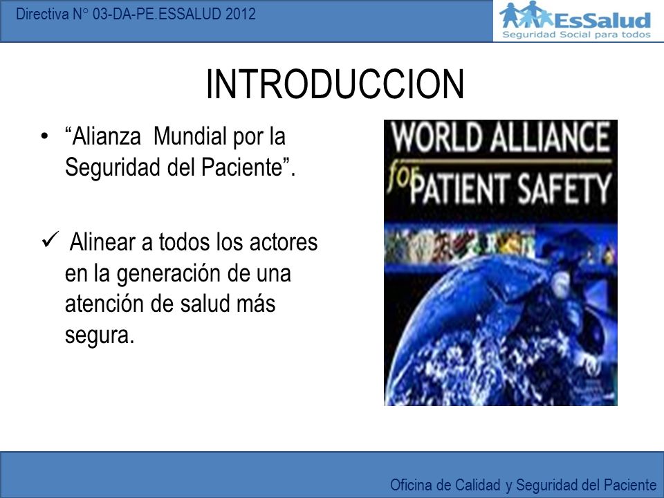 INTRODUCCION Alianza Mundial por la Seguridad del Paciente .