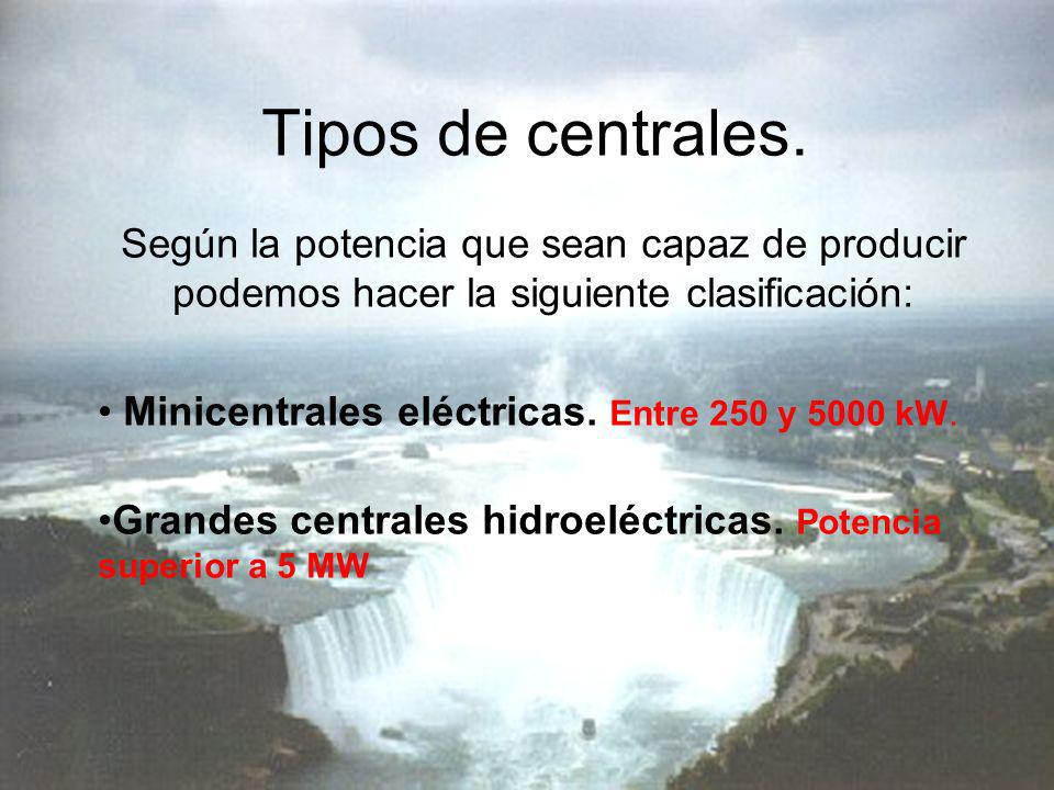 Tipos de centrales. Según la potencia que sean capaz de producir podemos hacer la siguiente clasificación: