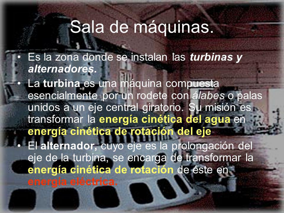 Sala de máquinas. Es la zona donde se instalan las turbinas y alternadores.