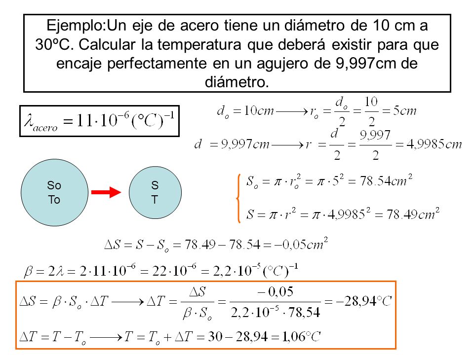 Ejemplo:Un eje de acero tiene un diámetro de 10 cm a 30ºC