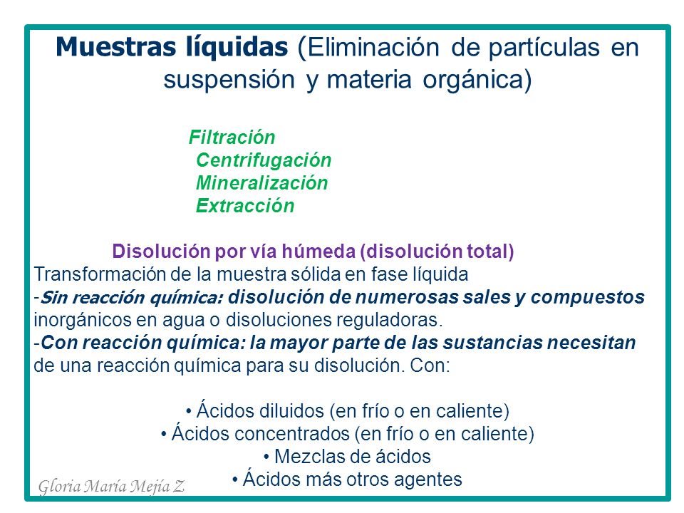 Muestras líquidas (Eliminación de partículas en suspensión y materia orgánica)