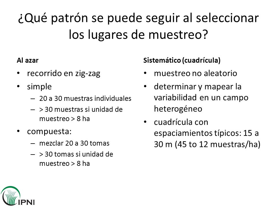¿Qué patrón se puede seguir al seleccionar los lugares de muestreo