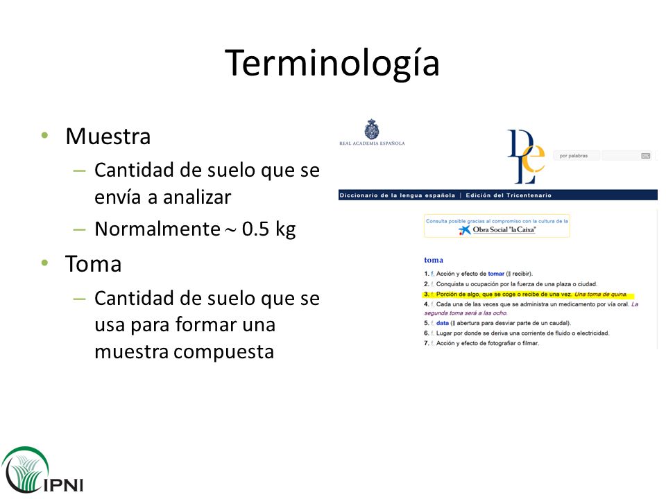 Terminología Muestra Toma Cantidad de suelo que se envía a analizar