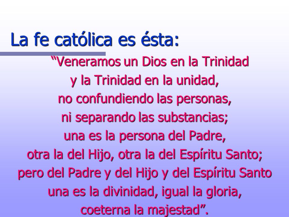 La fe católica es ésta: Veneramos un Dios en la Trinidad