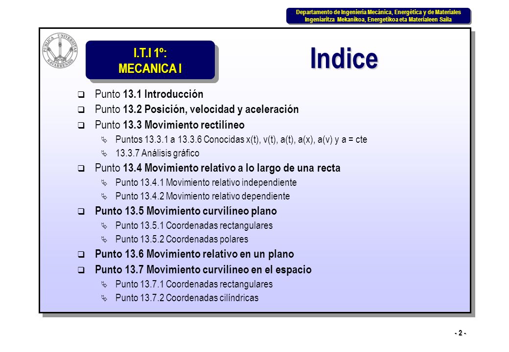 Indice Punto 13.1 Introducción