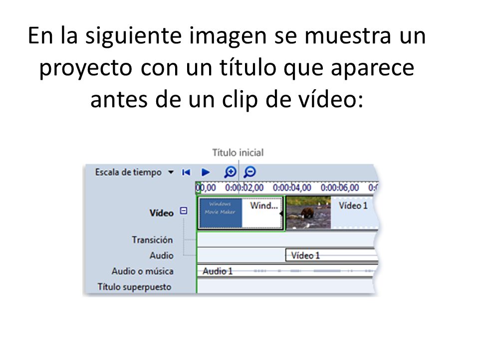 En la siguiente imagen se muestra un proyecto con un título que aparece antes de un clip de vídeo: