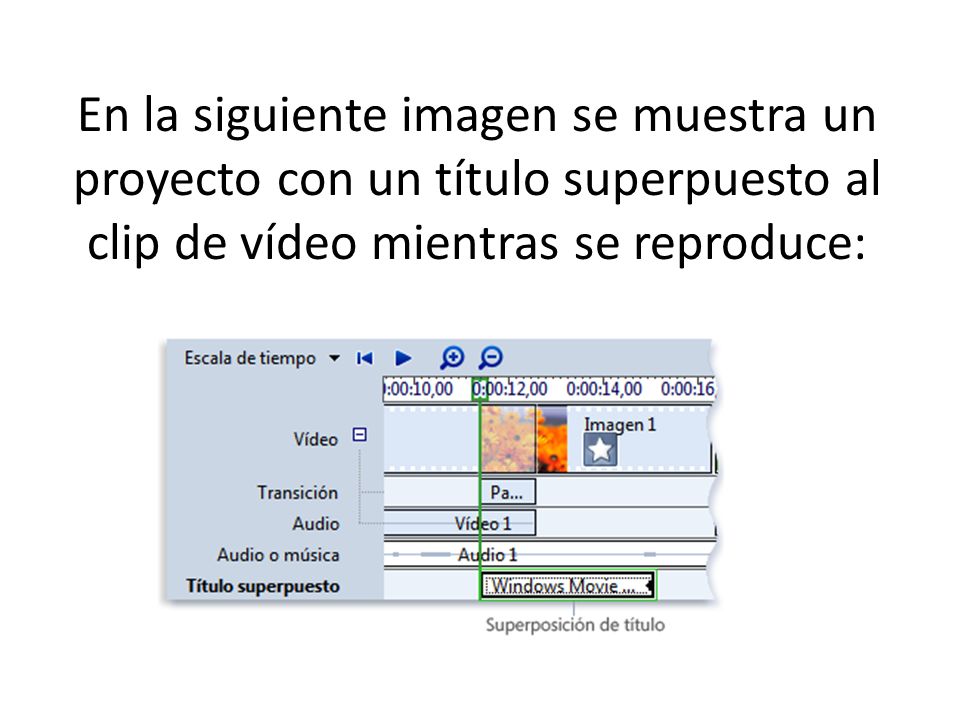 En la siguiente imagen se muestra un proyecto con un título superpuesto al clip de vídeo mientras se reproduce:
