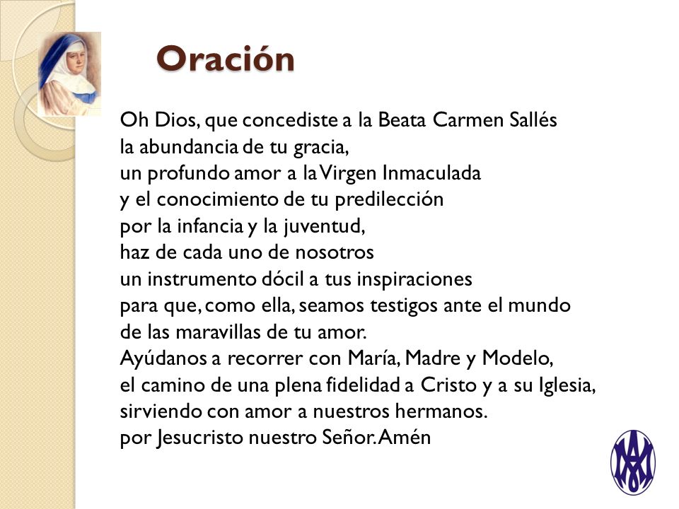 Oración Oh Dios, que concediste a la Beata Carmen Sallés
