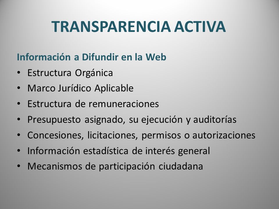 TRANSPARENCIA ACTIVA Información a Difundir en la Web