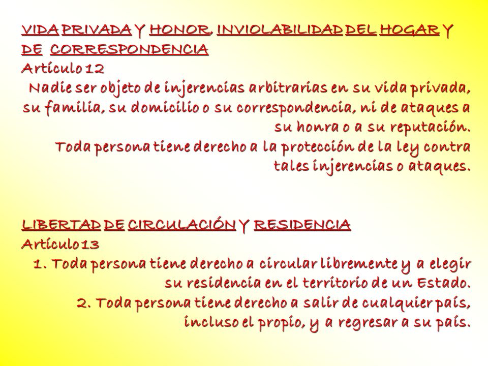 VIDA PRIVADA Y HONOR, INVIOLABILIDAD DEL HOGAR Y DE CORRESPONDENCIA