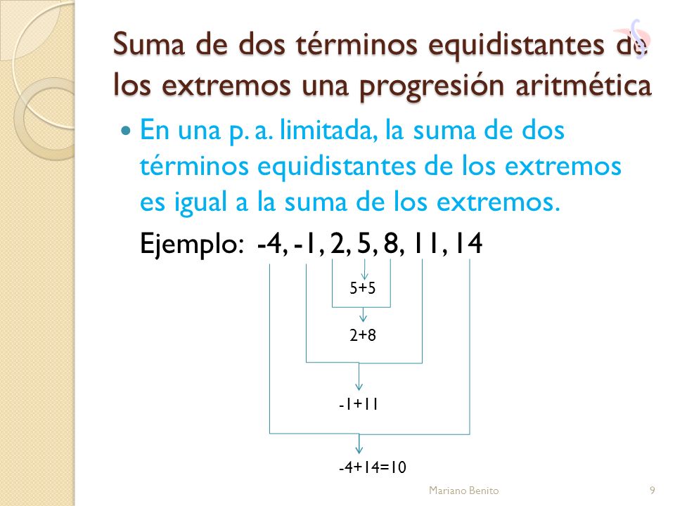 Suma de dos términos equidistantes de los extremos una progresión aritmética