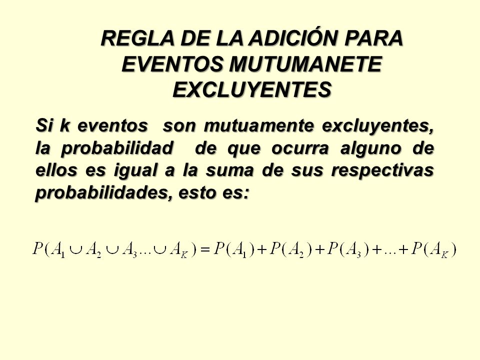 REGLA DE LA ADICIÓN PARA EVENTOS MUTUMANETE EXCLUYENTES