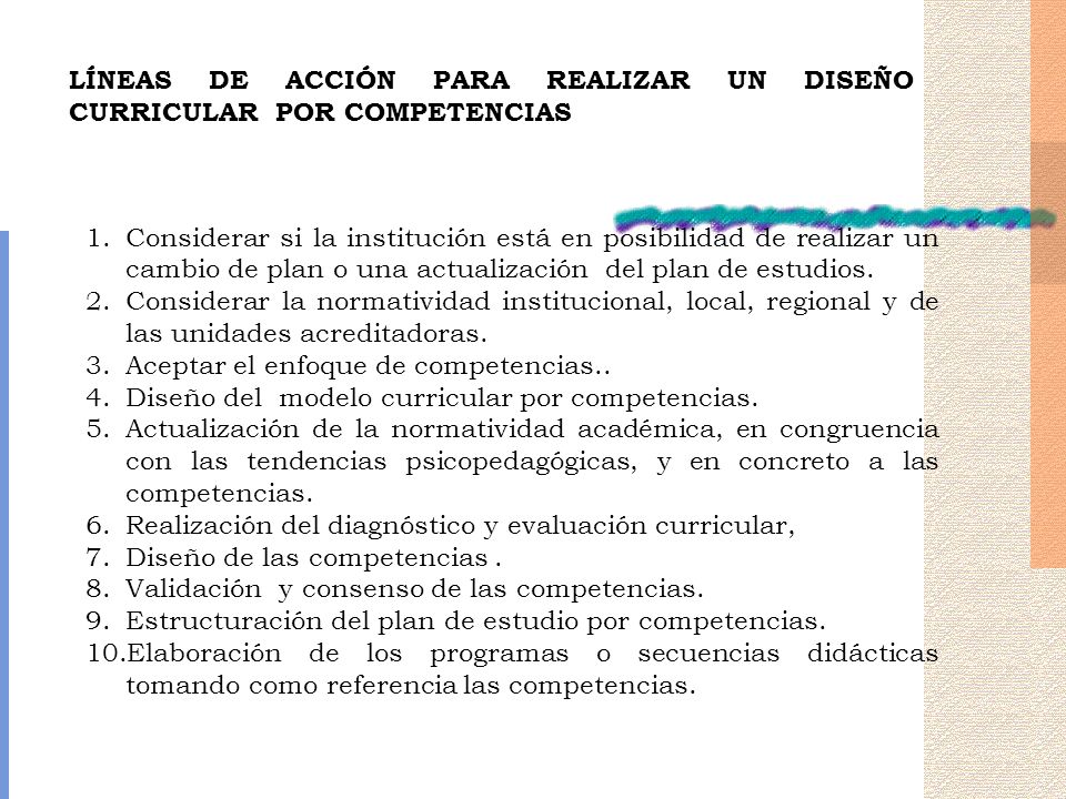 LÍNEAS DE ACCIÓN PARA REALIZAR UN DISEÑO CURRICULAR POR COMPETENCIAS
