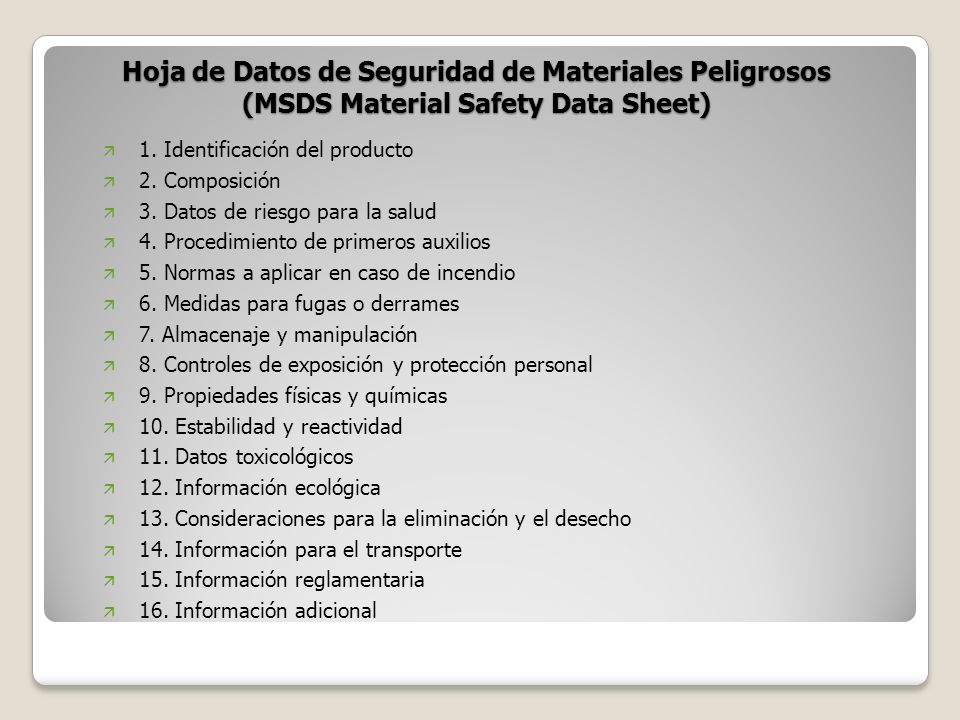 Hoja de Datos de Seguridad de Materiales Peligrosos (MSDS Material Safety Data Sheet)