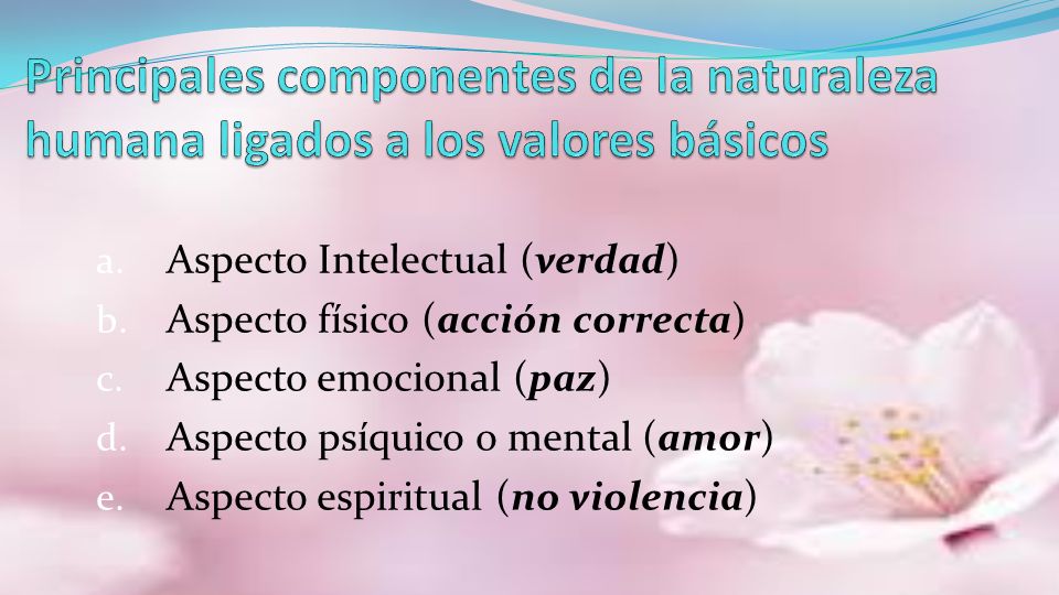 Principales componentes de la naturaleza humana ligados a los valores básicos