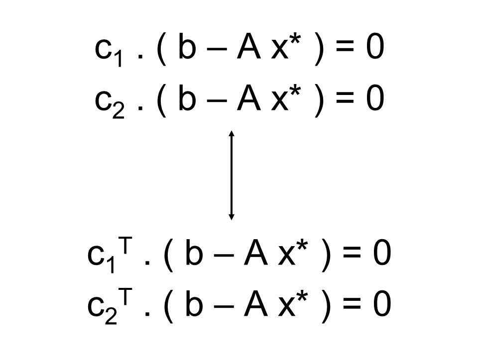 c1 . ( b – A x* ) = 0 c2 . ( b – A x* ) = 0 c1T . ( b – A x* ) = 0 c2T . ( b – A x* ) = 0