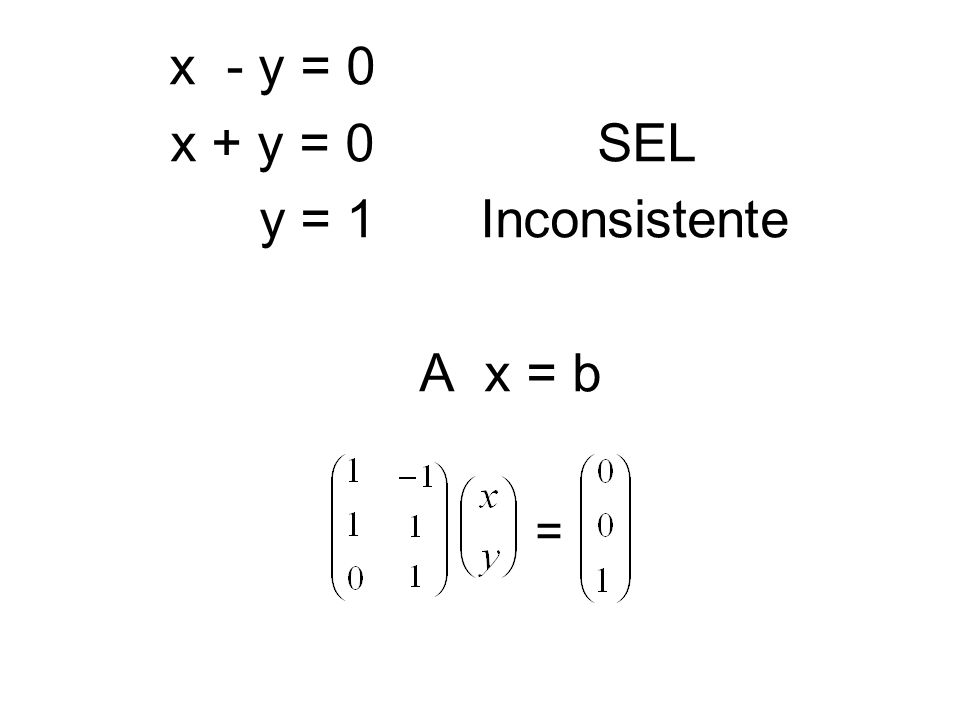 x - y = 0 x + y = 0 SEL y = 1 Inconsistente A x = b =