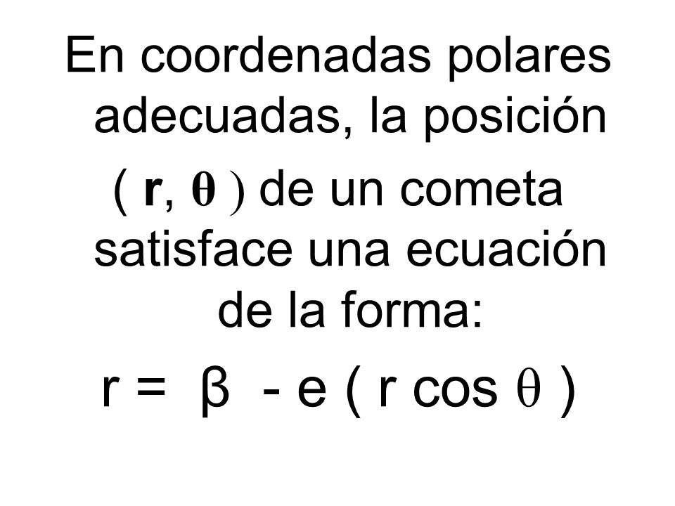 r = β - e ( r cos θ ) En coordenadas polares adecuadas, la posición