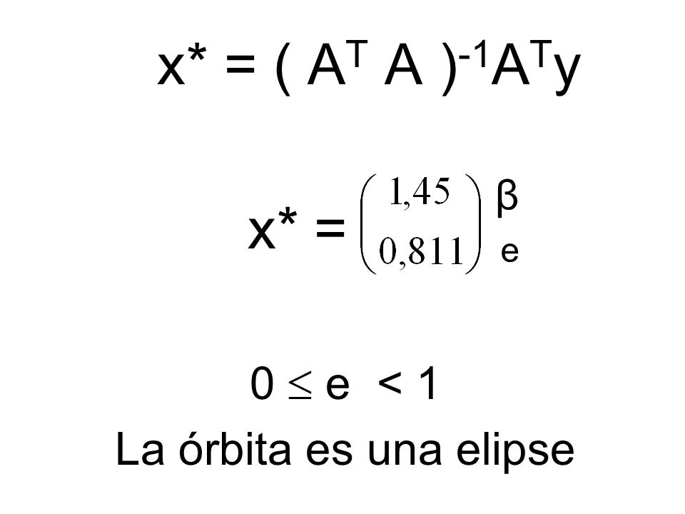 x* = ( AT A )-1ATy x* = 0  e < 1 La órbita es una elipse β e