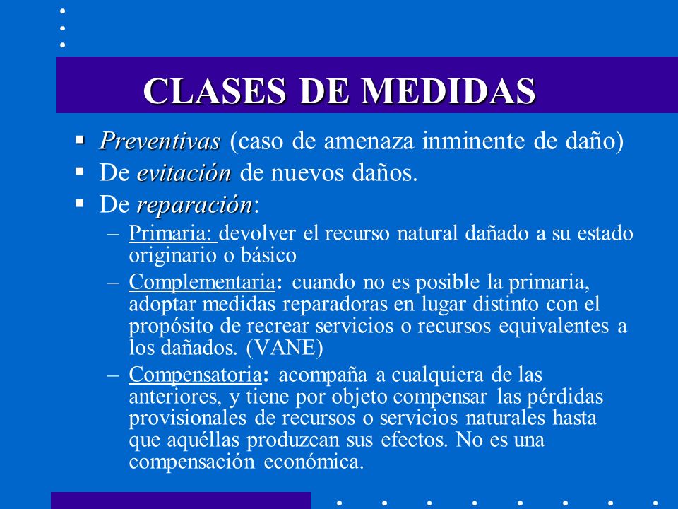 CLASES DE MEDIDAS Preventivas (caso de amenaza inminente de daño)