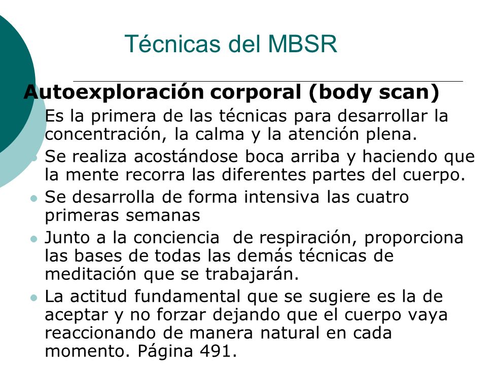 Técnicas del MBSR Autoexploración corporal (body scan)