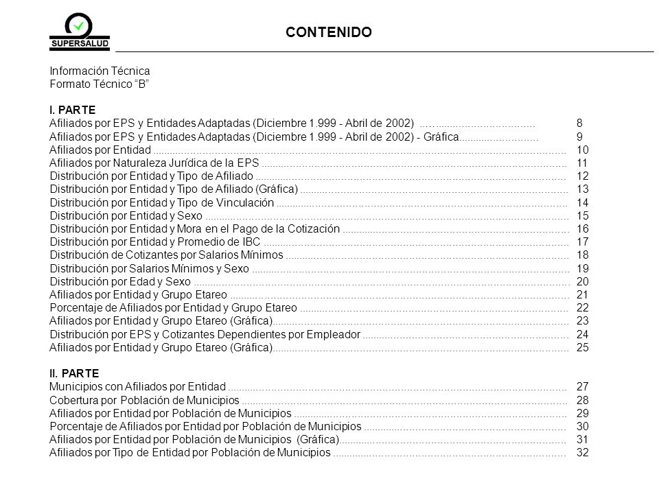 CONTENIDO Información Técnica Formato Técnico B I. PARTE