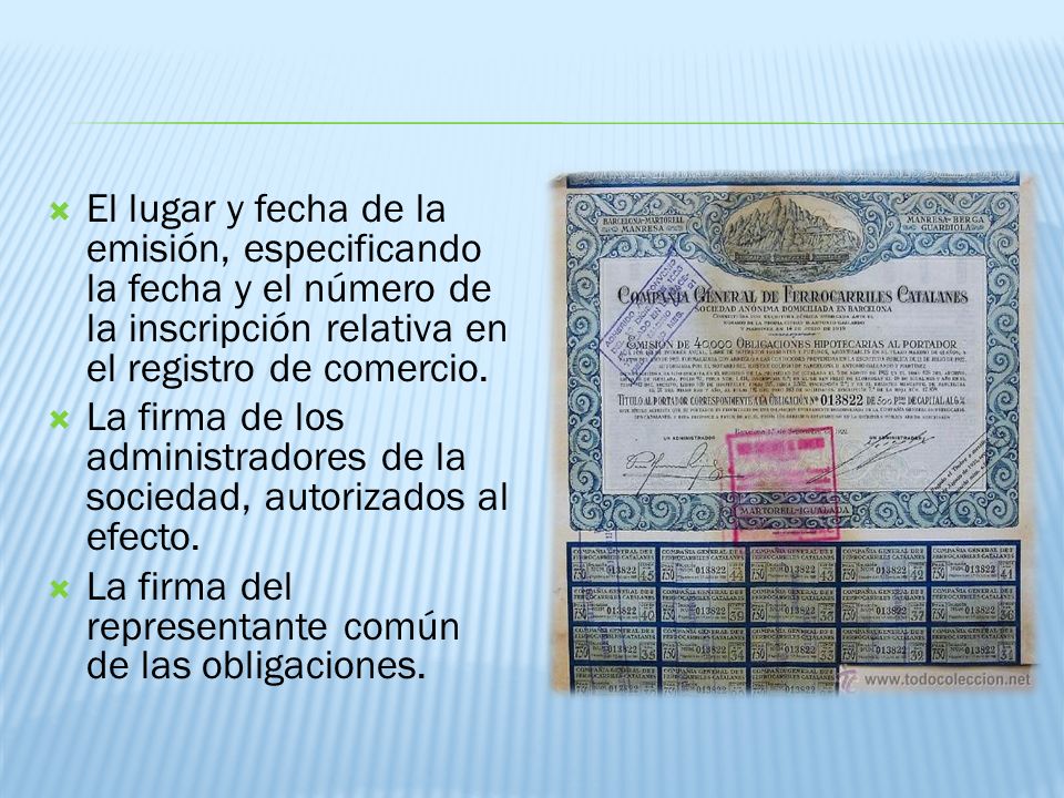 El lugar y fecha de la emisión, especificando la fecha y el número de la inscripción relativa en el registro de comercio.