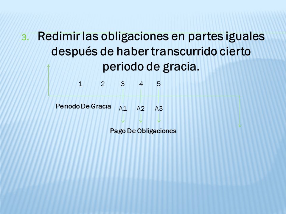 Redimir las obligaciones en partes iguales después de haber transcurrido cierto periodo de gracia.