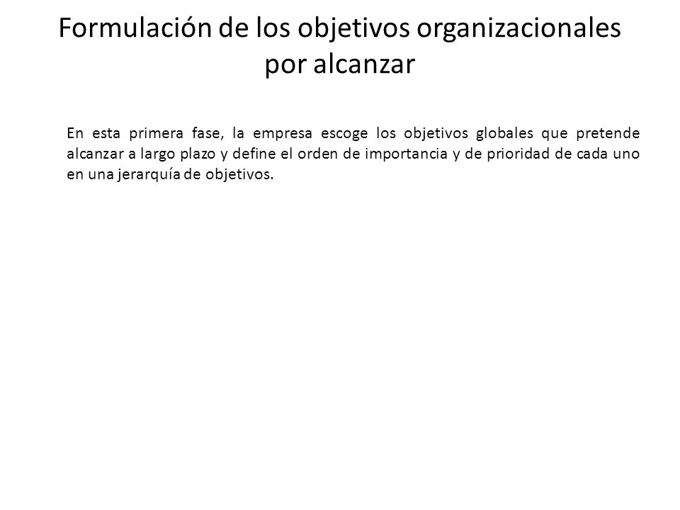 Formulación de los objetivos organizacionales por alcanzar