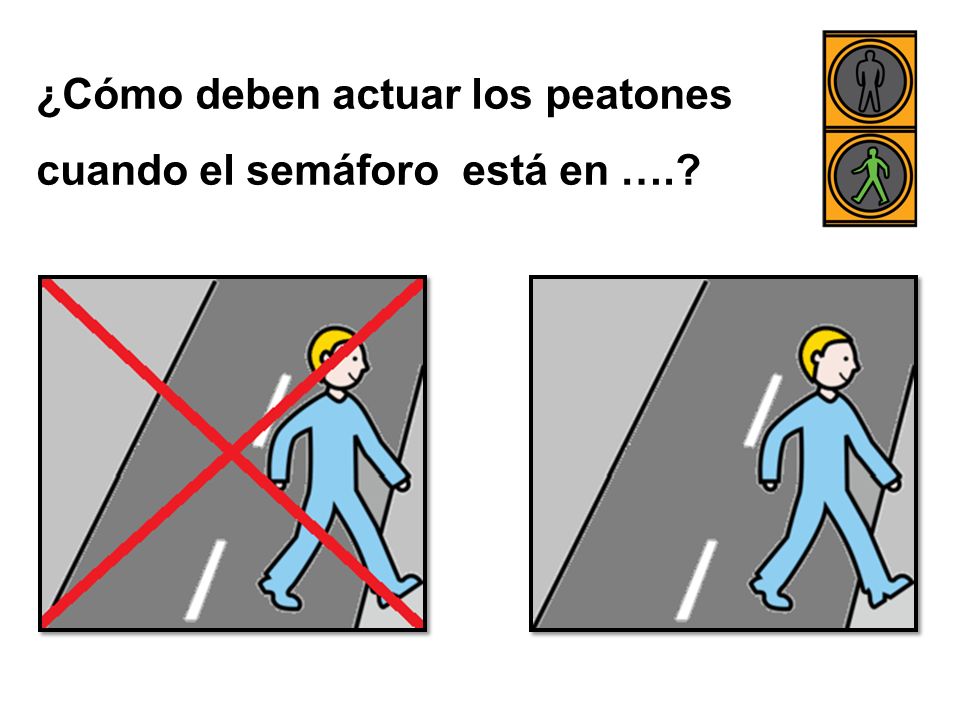 ¿Cómo deben actuar los peatones cuando el semáforo está en ….