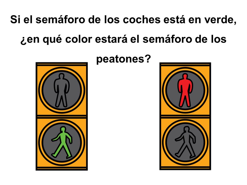 Si el semáforo de los coches está en verde, ¿en qué color estará el semáforo de los peatones