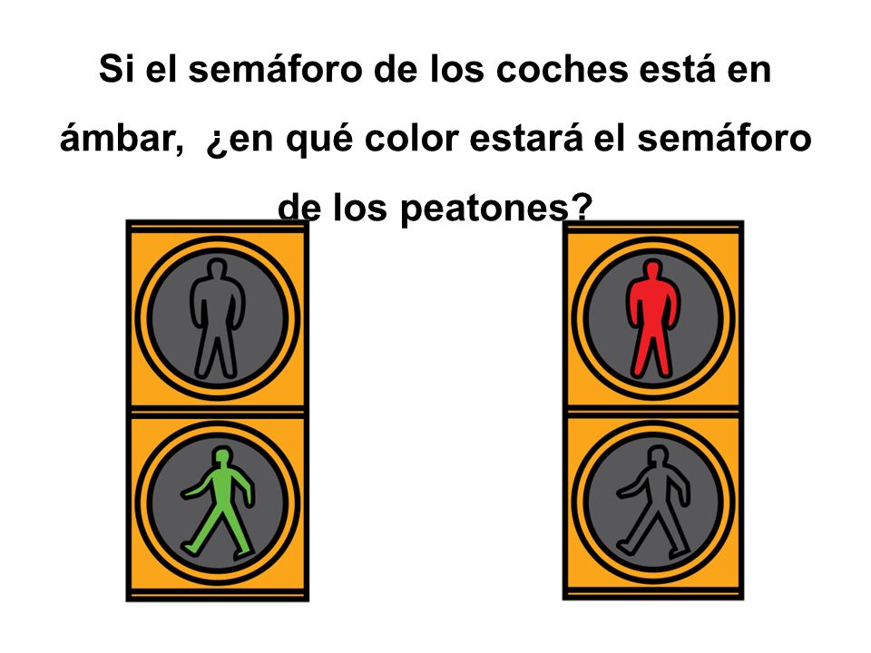 Si el semáforo de los coches está en ámbar, ¿en qué color estará el semáforo de los peatones