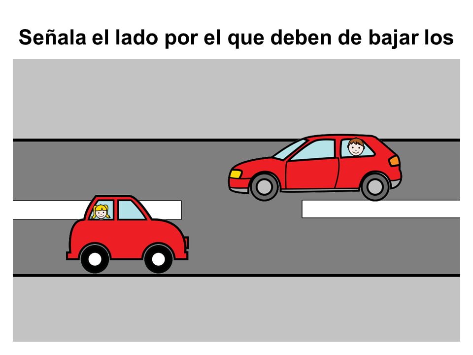 Señala el lado por el que deben de bajar los niños.