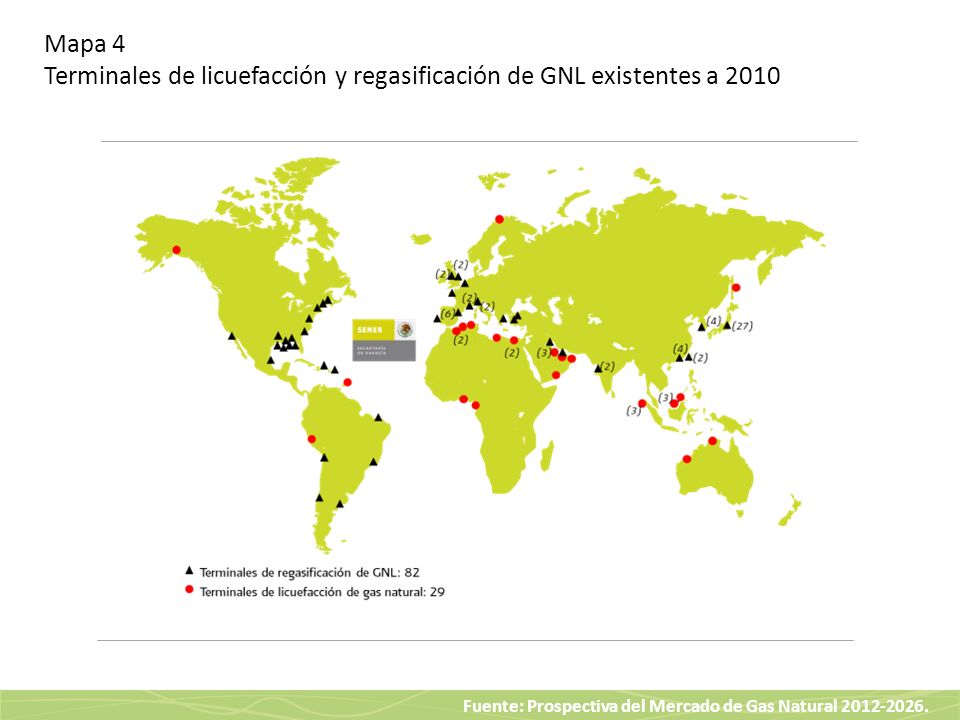 Mapa 4 Terminales de licuefacción y regasificación de GNL existentes a 2010