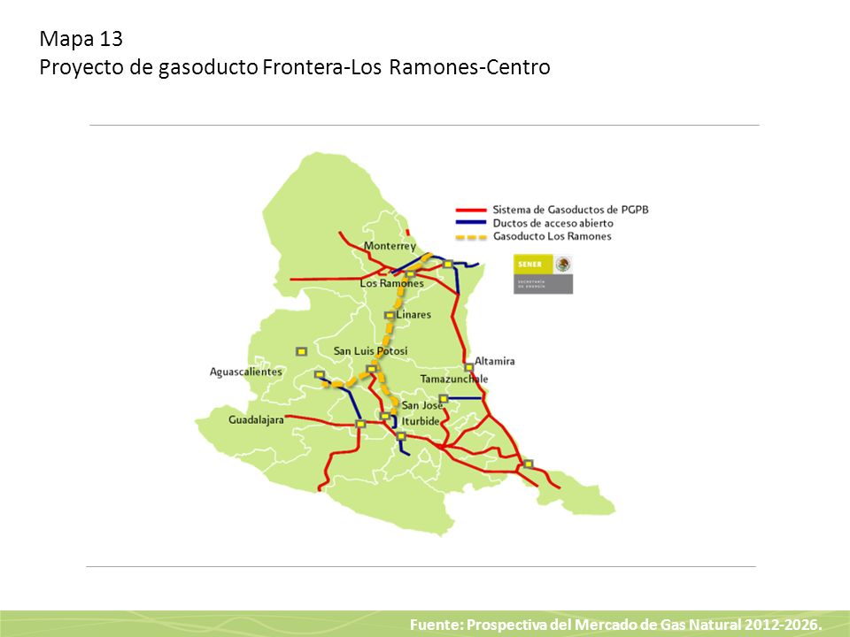 Mapa 13 Proyecto de gasoducto Frontera-Los Ramones-Centro