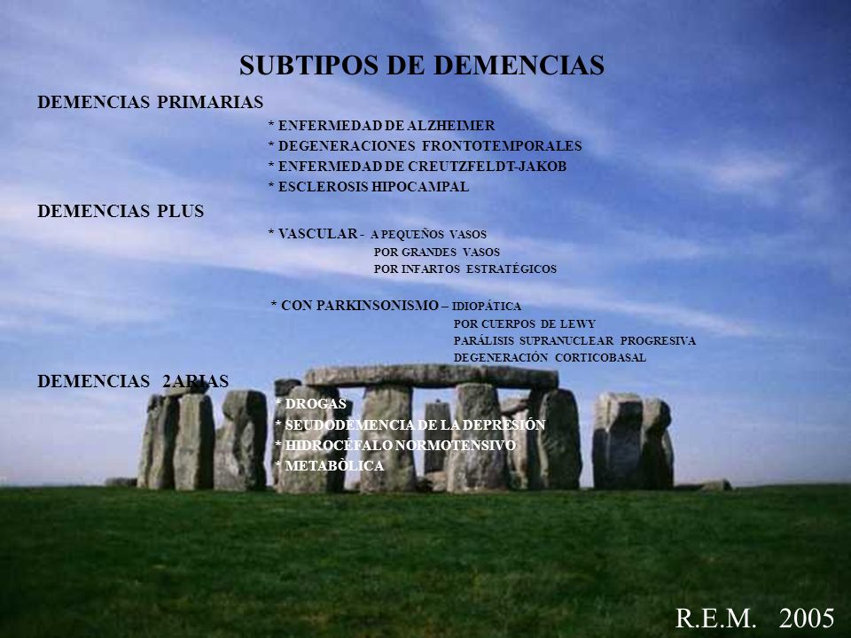 SUBTIPOS DE DEMENCIAS R.E.M DEMENCIAS PRIMARIAS DEMENCIAS PLUS