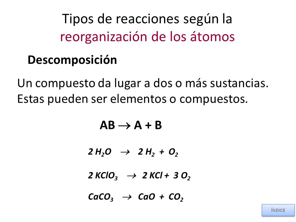 Tipos de reacciones según la reorganización de los átomos