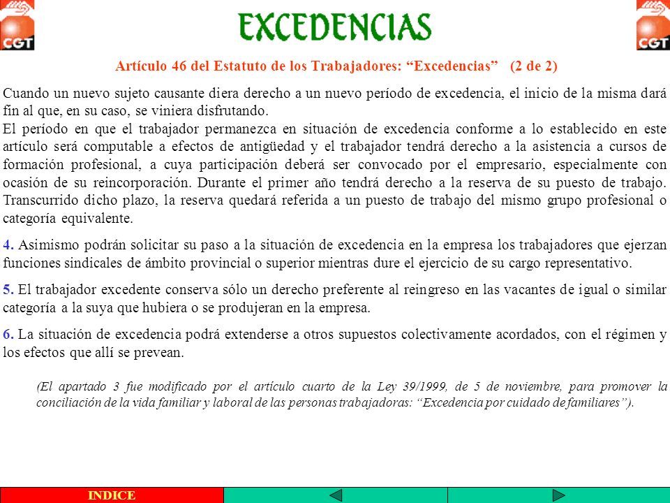 Artículo 46 del Estatuto de los Trabajadores: Excedencias (2 de 2)
