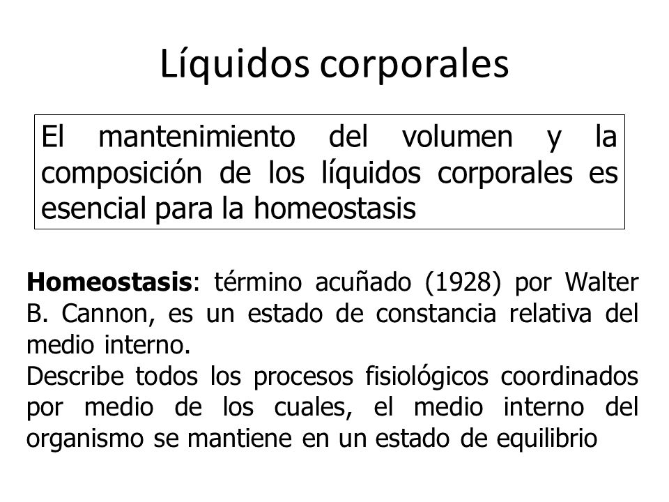 Líquidos corporales El mantenimiento del volumen y la composición de los líquidos corporales es esencial para la homeostasis.