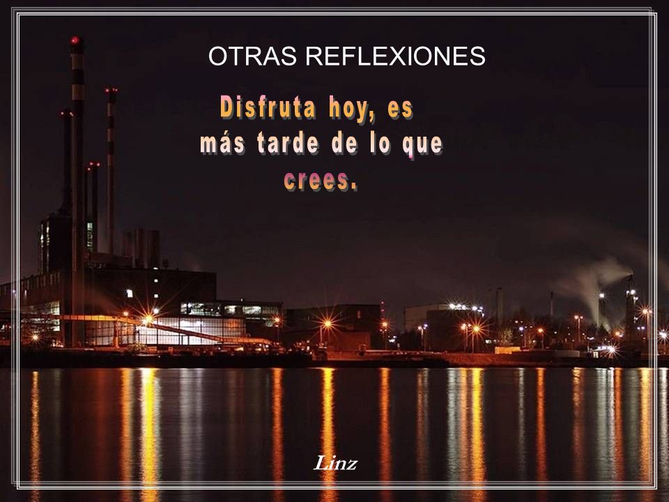 OTRAS REFLEXIONES Disfruta hoy, es más tarde de lo que crees. Linz